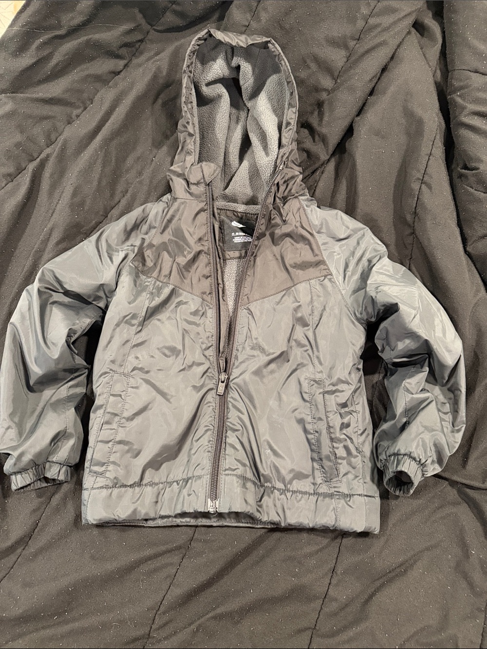 Kids Water-Resistant Hooded Jacket in Gray and black fleece lined 4t